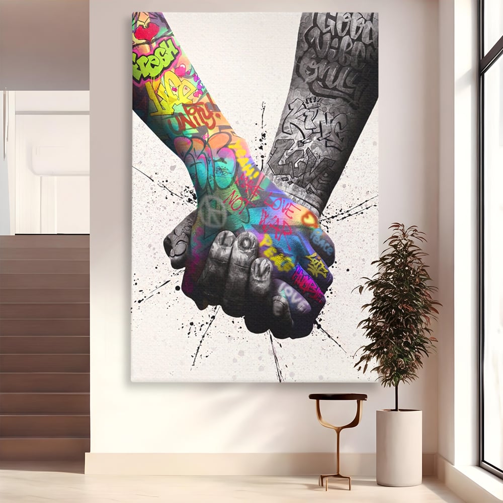 Tablou canvas cu tablou canvas cu maini desenate in stil graffiti, fara rama, pe sasiu de lemn